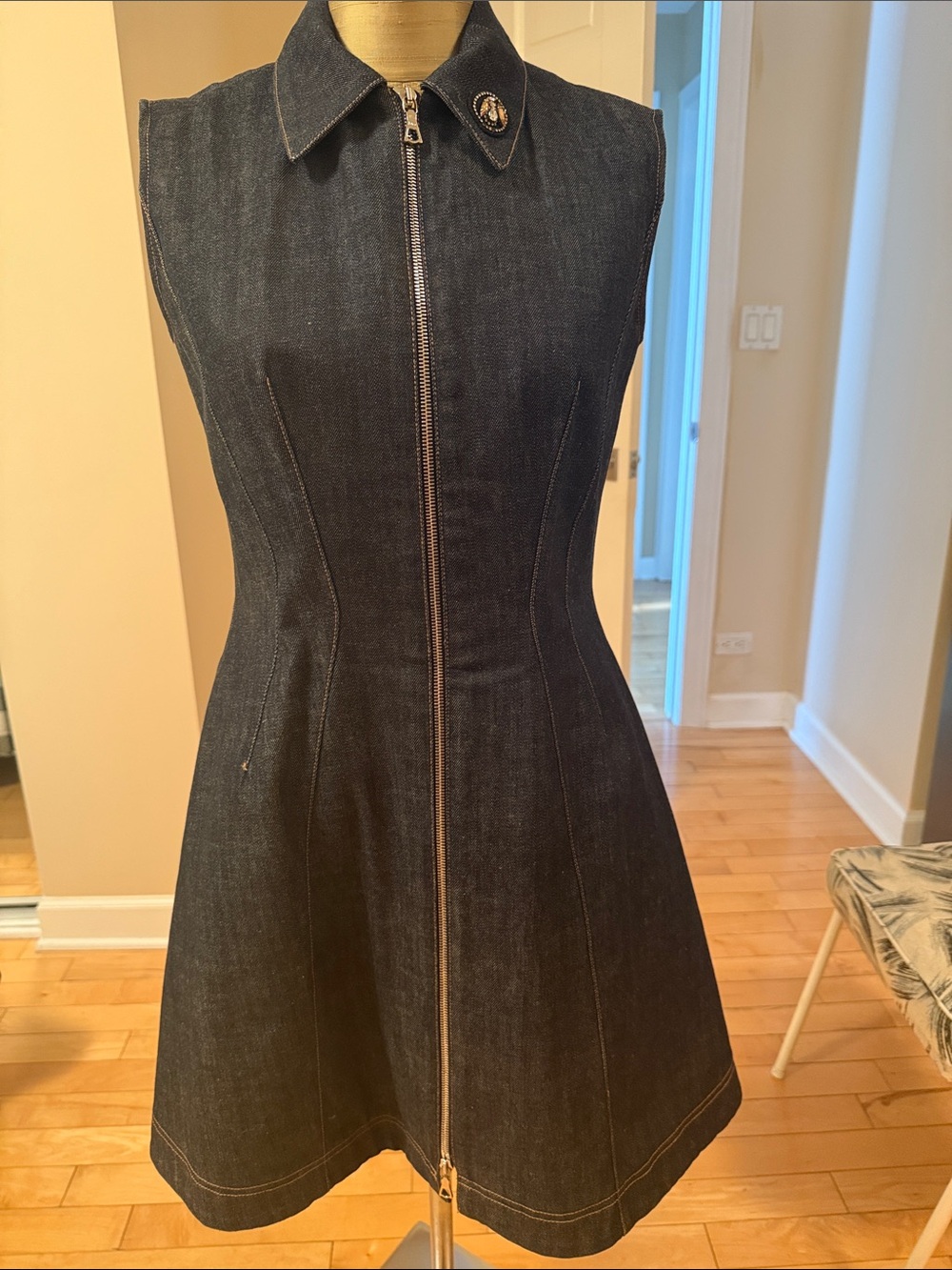 Dior Sleeveless Dark Denim Zip-Front Mini Dress - Black